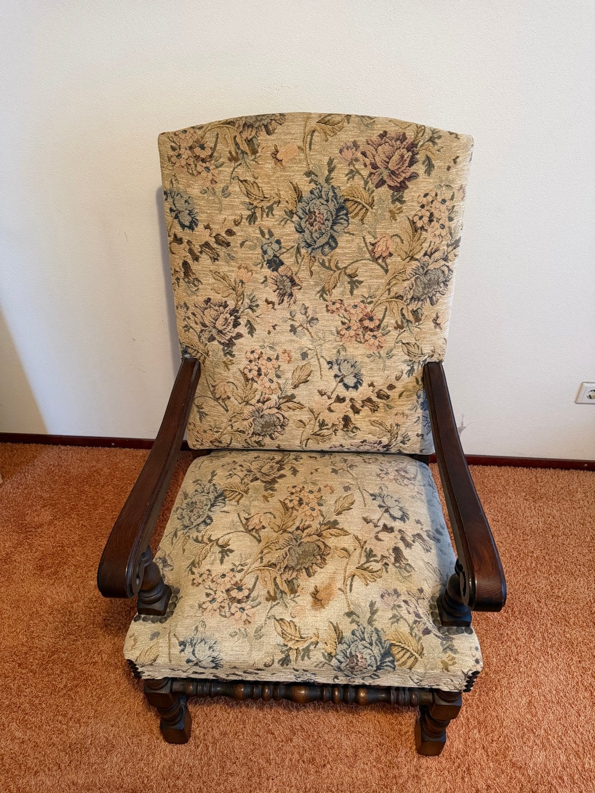Antieke fauteuil met bloemenpatroon, Antiek en Kunst, Ophalen