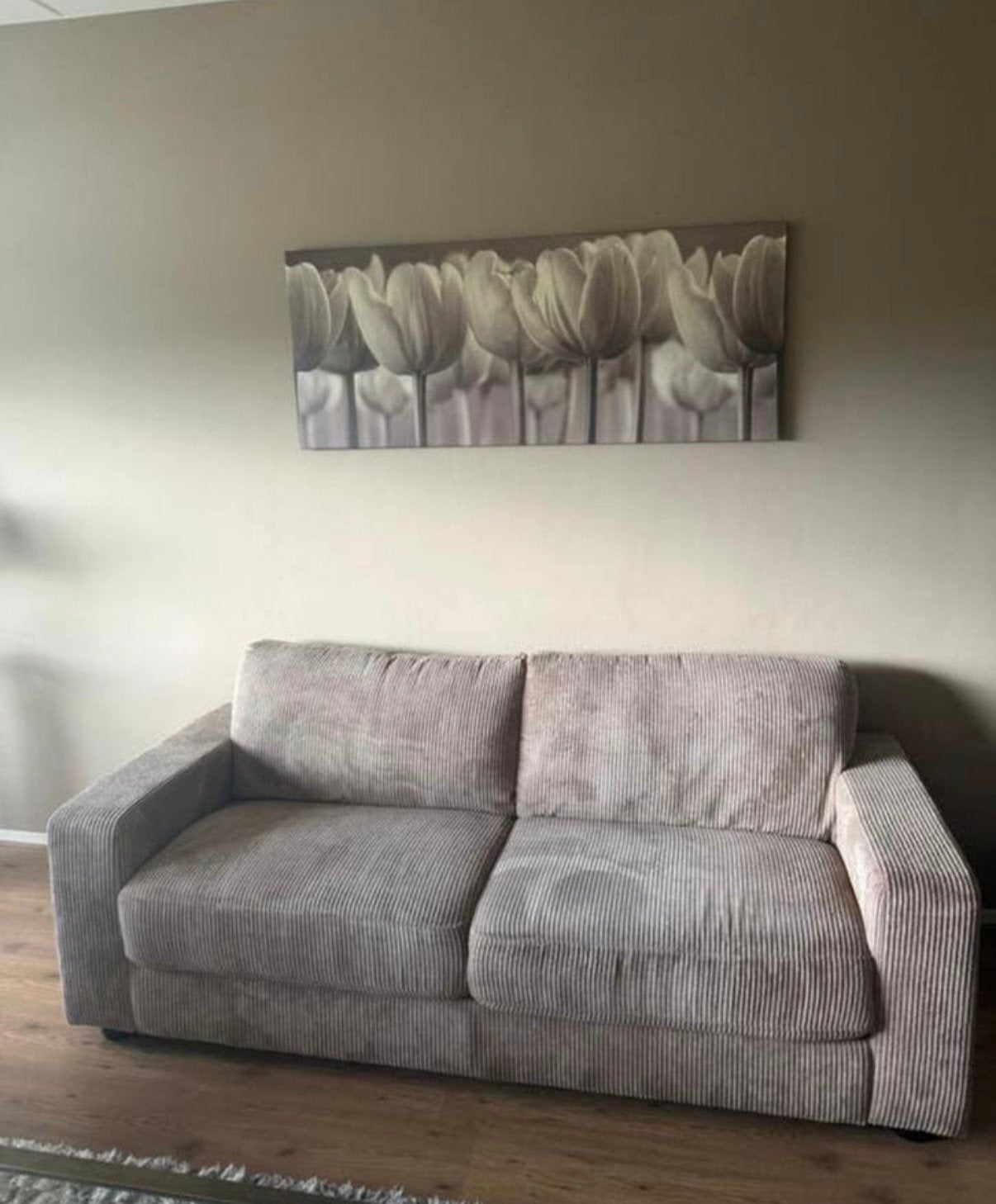 Bank 3 zits zo goed als nieuw. Taupe rib stof, Ophalen, Zo goed als nieuw, 75 tot 100 cm, Stof