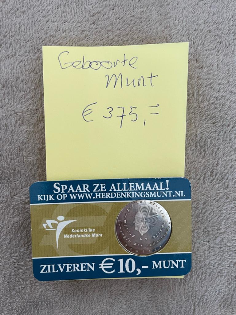 Zilveren Geboortemunt in Coincard - Koninklijke Nederlandse, Verzenden, Koningin Beatrix, Zilver, Euro's