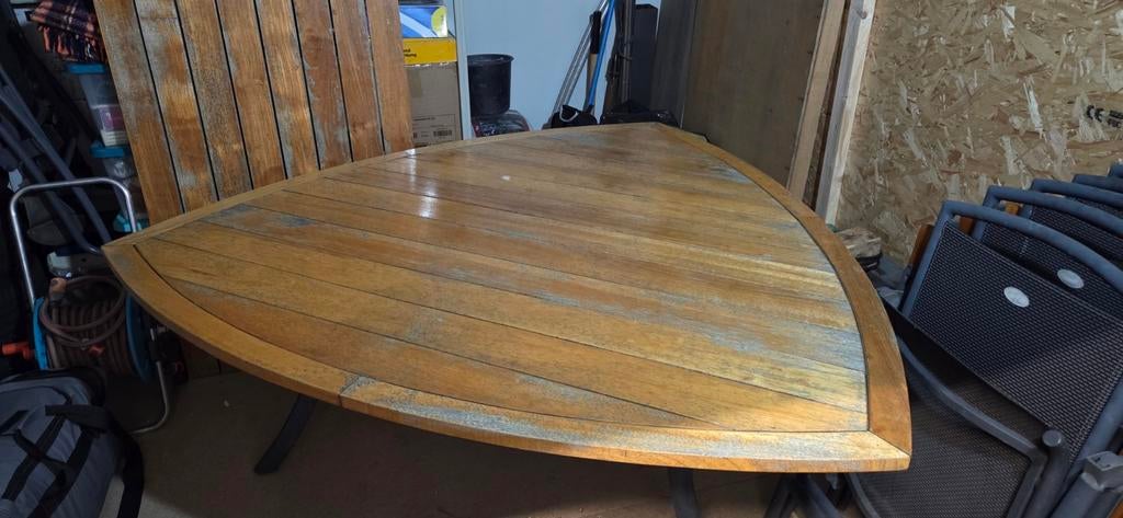 Tuintafel Hartman Triangel en Teakhouten tafel, Ophalen, Gebruikt, Hout