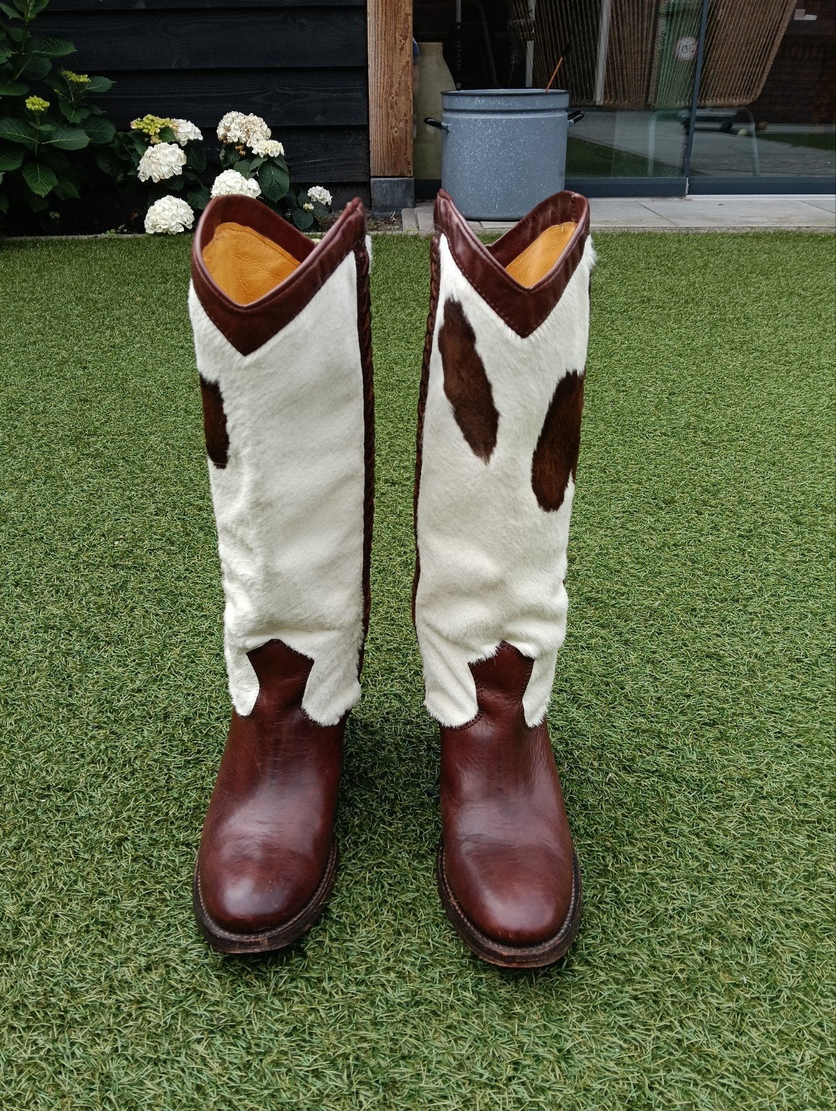 Frye laarzen met koeienprint - Maat 37,5, Kleding | Dames, Hoge laarzen, Bruin, Ophalen of Verzenden, Frye