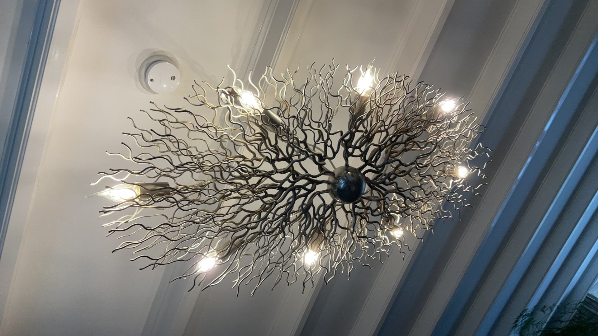 Handgemaakte design hanglamp takkenstructuur  met 8 lampen, Ophalen, Zo goed als nieuw, Metaal, E14 (klein)