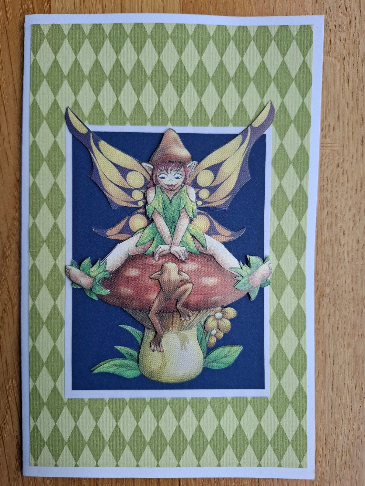 Zelfgemaakte kaart met fantasy fairy en kikker, Ophalen of Verzenden, Nieuw