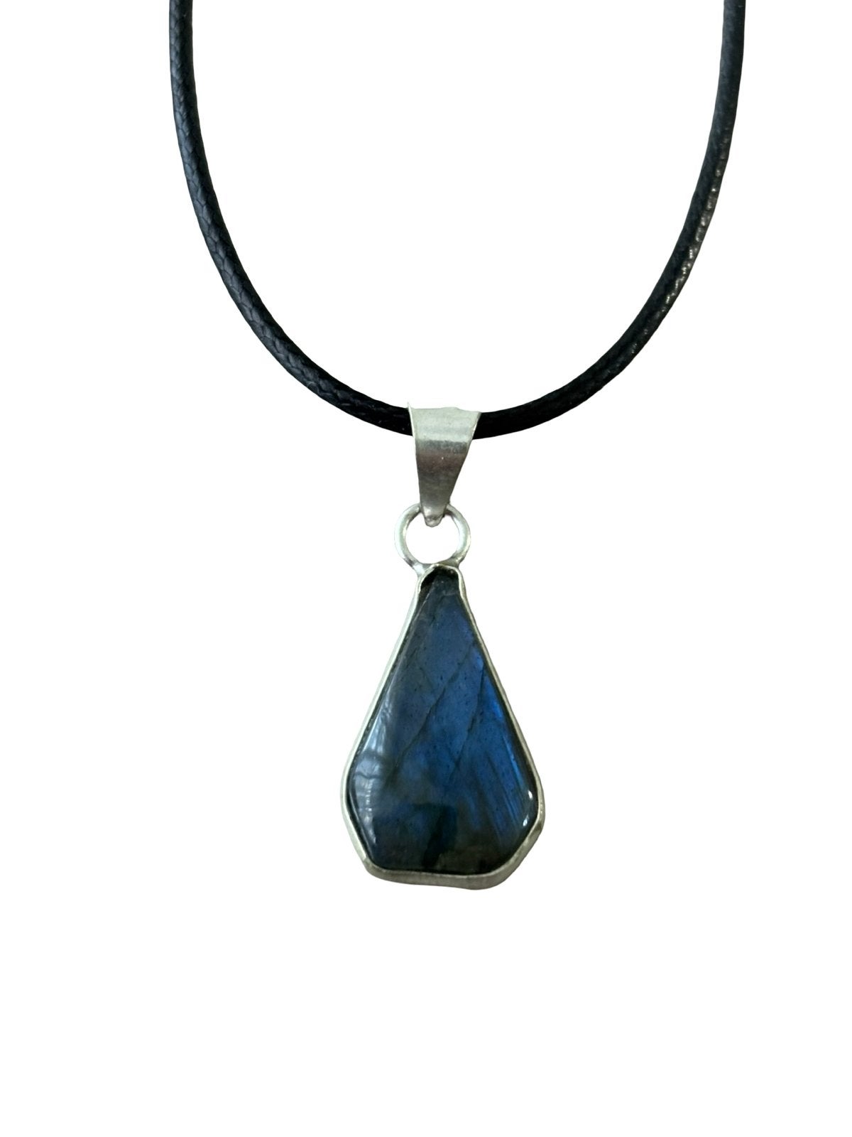 Labradoriet Edelsteen Ketting Leer Uniseks Sieraden, Nieuw, Ophalen of Verzenden, Schimmelstraat, Steen of Mineraal