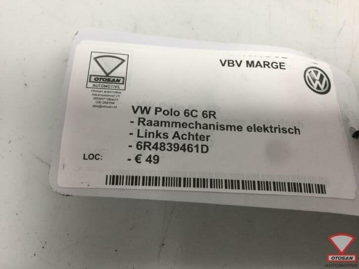 vw polo 6r 6c raammechanisme elekt. links achter 6r4839461d, Gebruikt, Volkswagen, Volkswagen AG, Berliner Ring 2
38440  Wolfsburg, DE