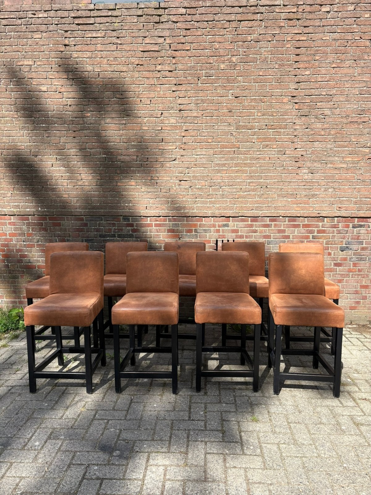 Partij barkrukken keukenhoogte / halfhoog 9 stuks, Huis en Inrichting, Stoelen, Ophalen of Verzenden, Zo goed als nieuw, Bruin
