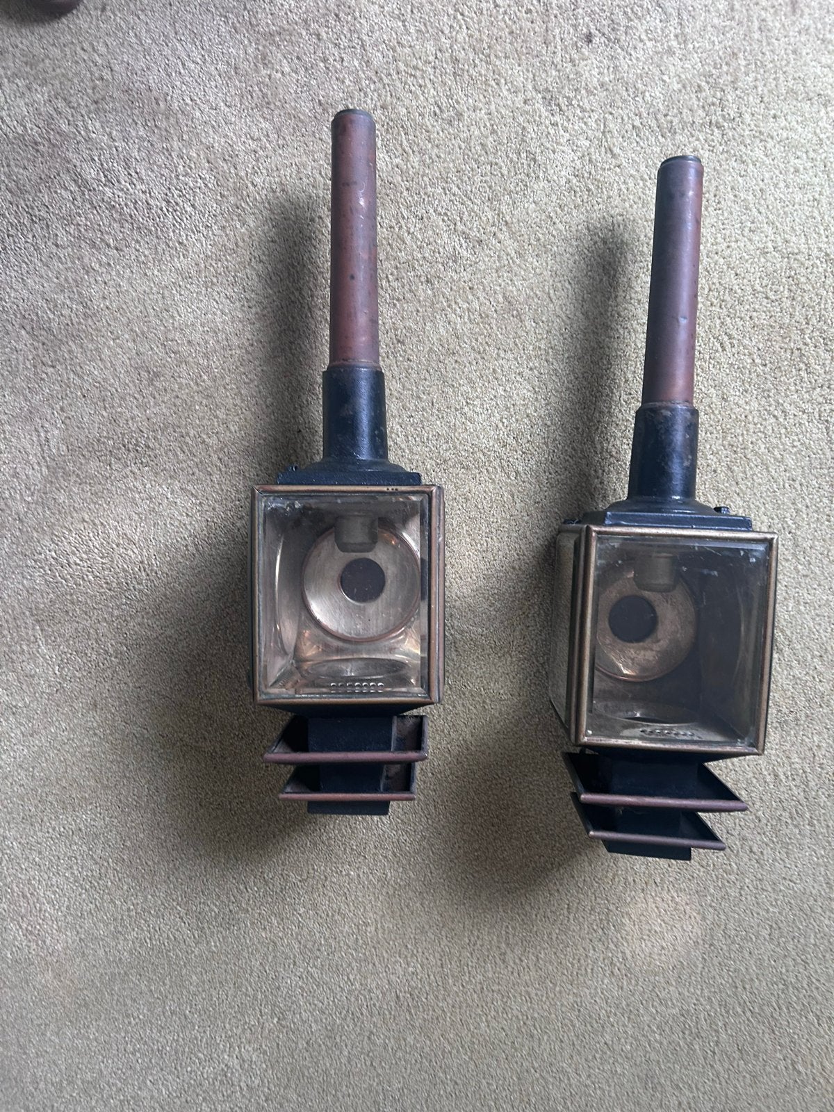 Antieke koperen koetslampen (set van 2), Antiek en Kunst, Ophalen