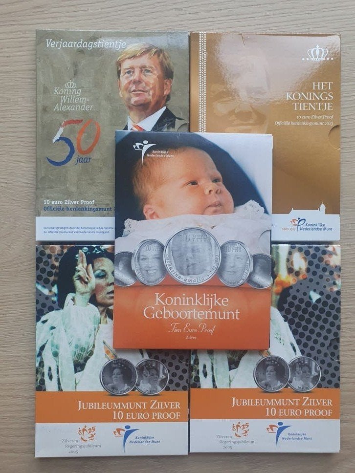 5 euro proof  5 x 10 euro proof zilveren proof munten, Postzegels en Munten, Munten | Nederland, Setje, Koningin Beatrix, Zilver