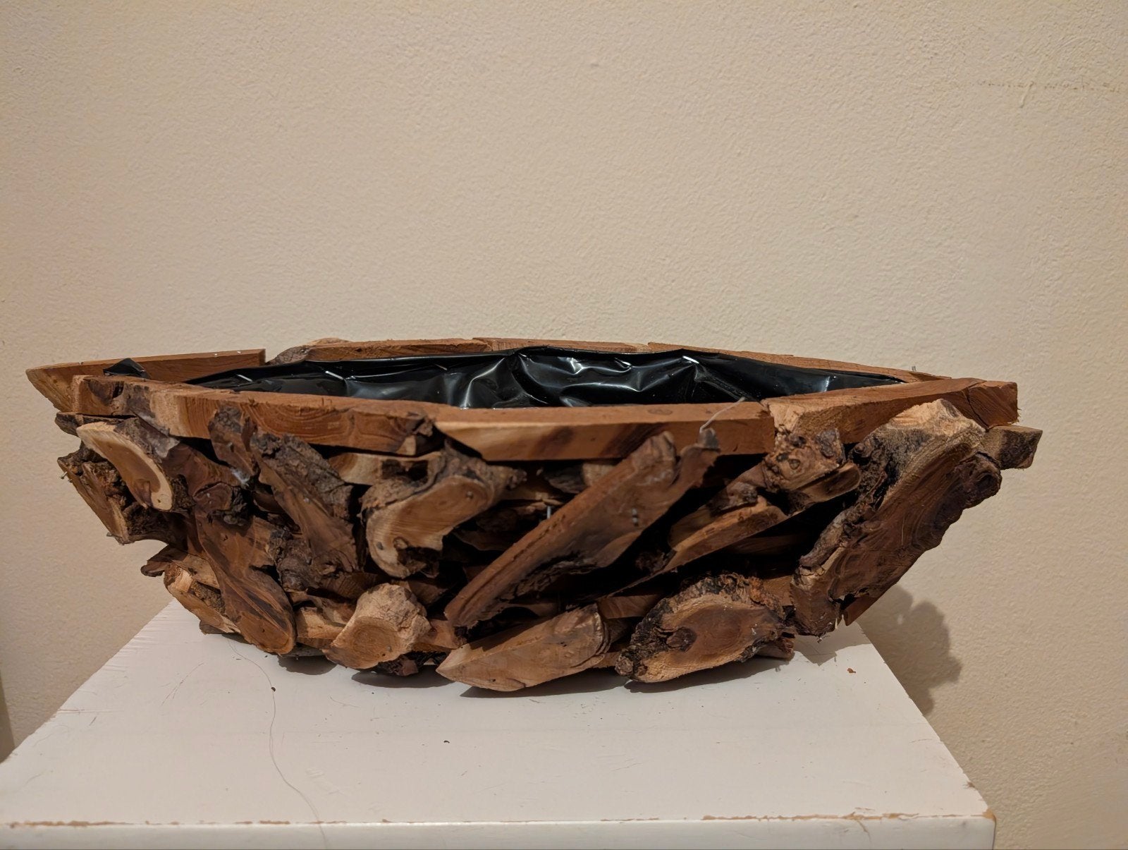 Houten plantenschaal bootvorm 43 cm, Onbekend, Ophalen of Verzenden, Plantenpot of Plantenbak, Onbekend