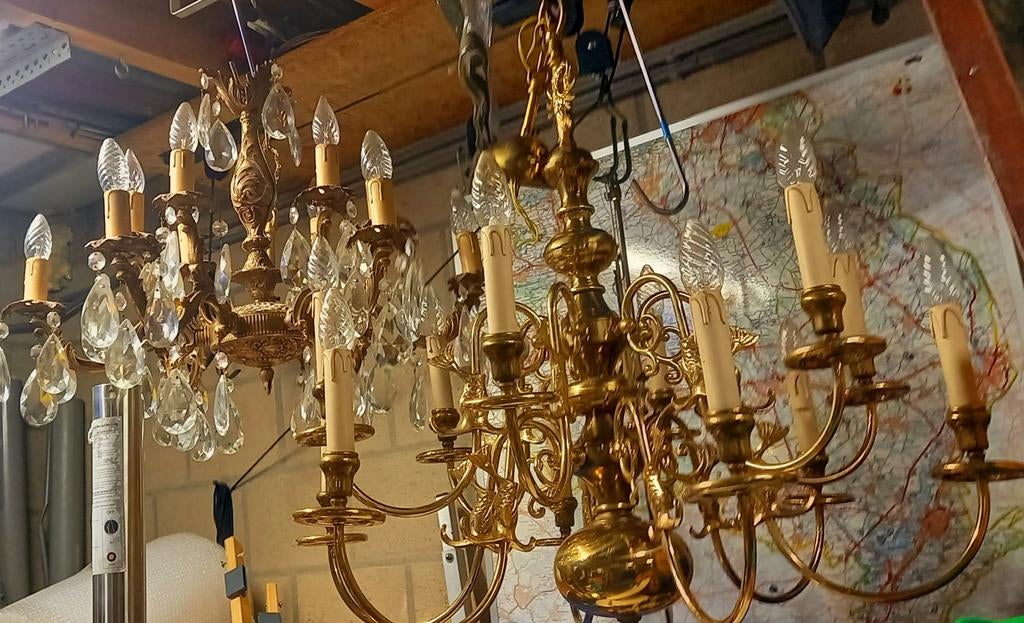 Set van twee prachtige kroonluchters 12 lamps, Ophalen, Gebruikt, Metaal