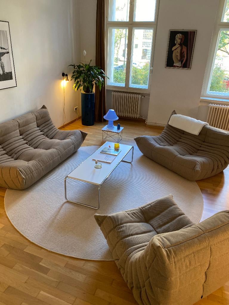 Ligne Roset Togo Bankstel Set Taupe/Bruin - Gratis levering, 150 tot 200 cm, Zo goed als nieuw, Rechte bank, Stof