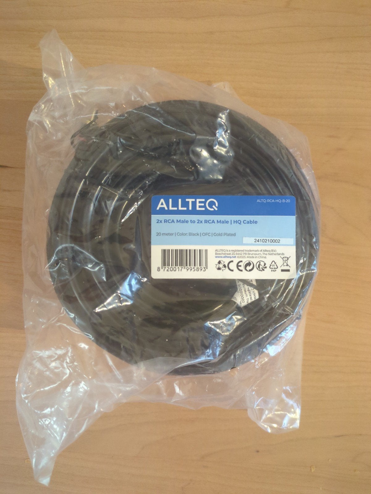 ALLTEQ 2x RCA Male naar 2x RCA Male HQ Kabel 20m, Ophalen of Verzenden, Nieuw, 10 meter of meer, Interlink-kabel