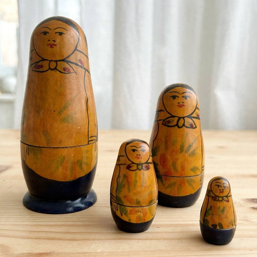 Vintage Russische Matroesjka 10,5cm - 4-delige Set, Verzamelen, Ophalen of Verzenden, Gebruikt