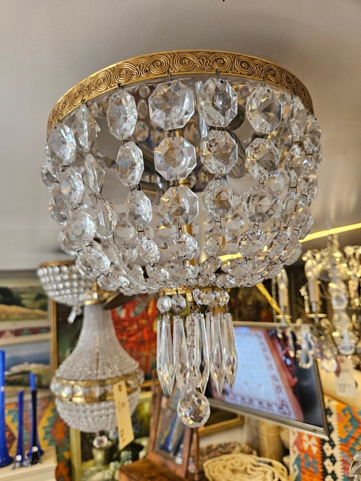 Antieke kristallen plafonnière, Antiek en Kunst, Antiek | Lampen, Ophalen of Verzenden