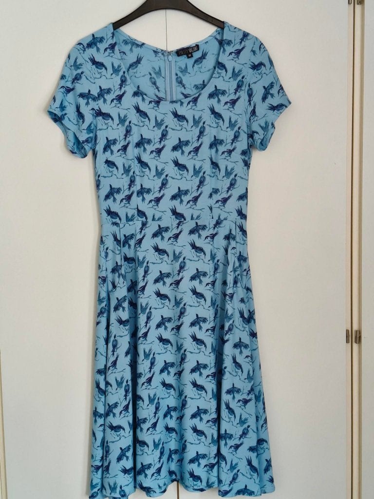 Zomerjurk met vogels merk Pretty Vacant lichtblauw maat 34, Pretty Vacant, Blauw, Ophalen of Verzenden, Zo goed als nieuw