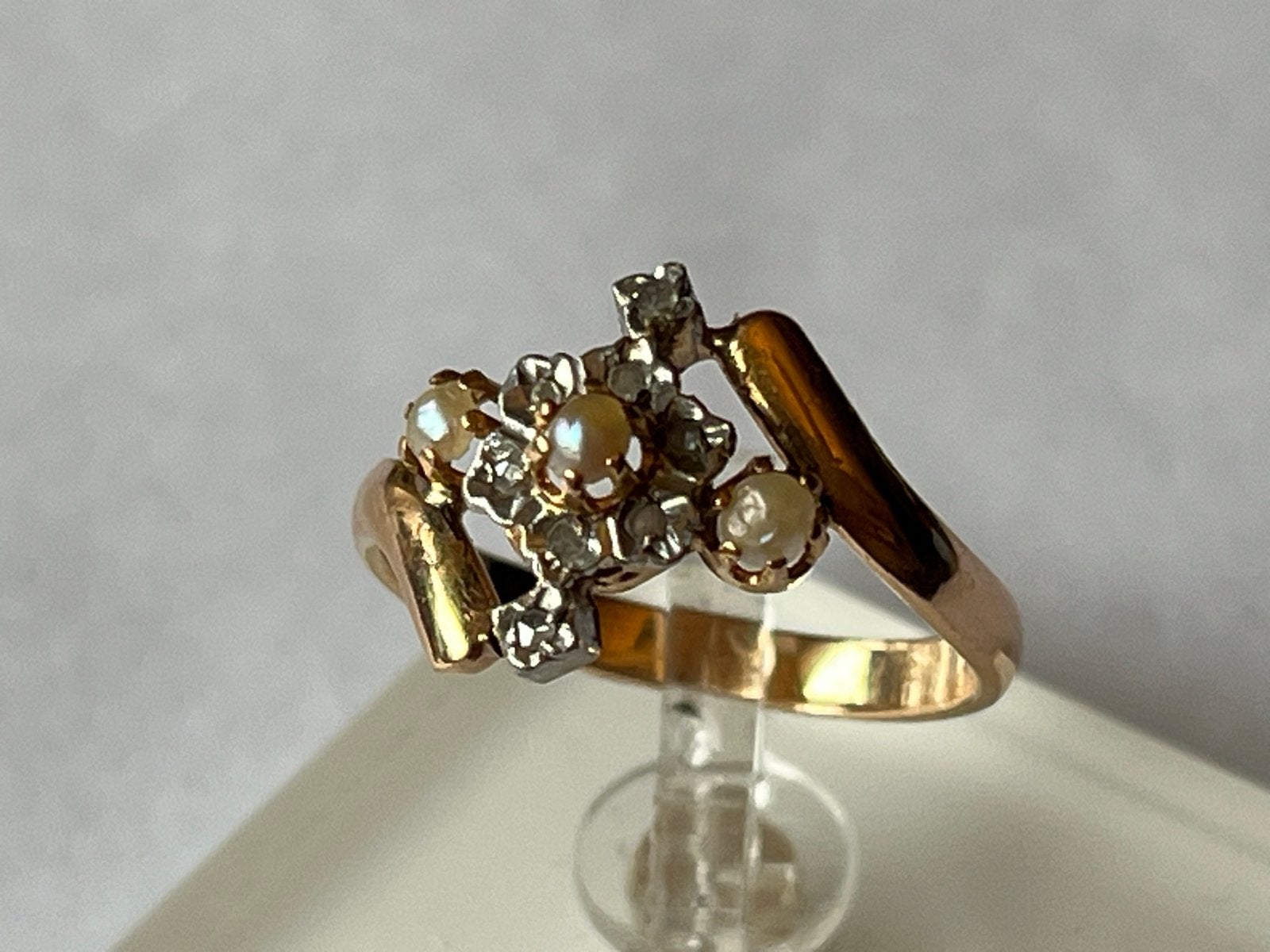 Antieke Rosegouden Ring met Roosdiamant en Zaadparels, Verzenden, Zo goed als nieuw, 17 tot 18, Met edelsteen