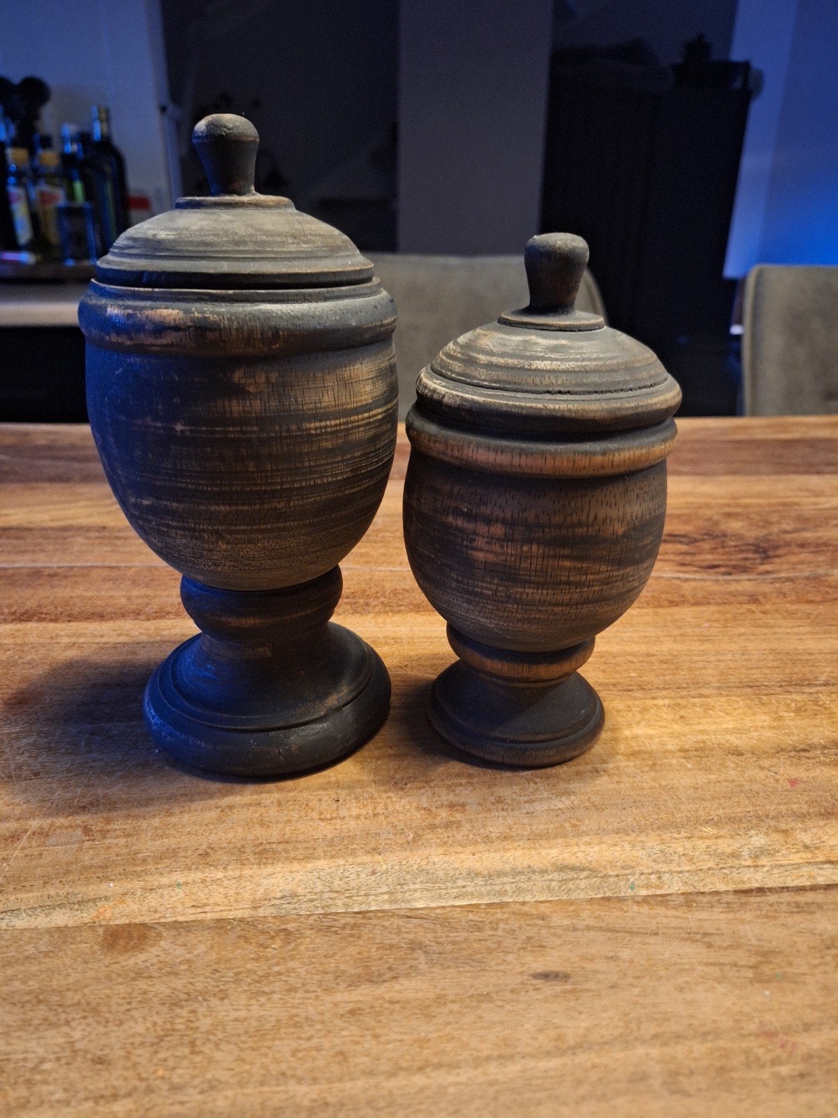 Houten potjes met deksel, Ophalen, Zo goed als nieuw