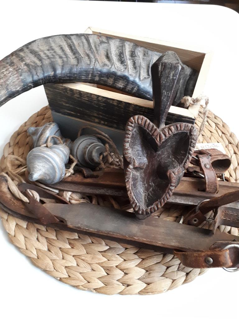 Landelijke sobere set decoratie hout 6-delig, Antiek en Kunst, Curiosa en Brocante, Ophalen of Verzenden