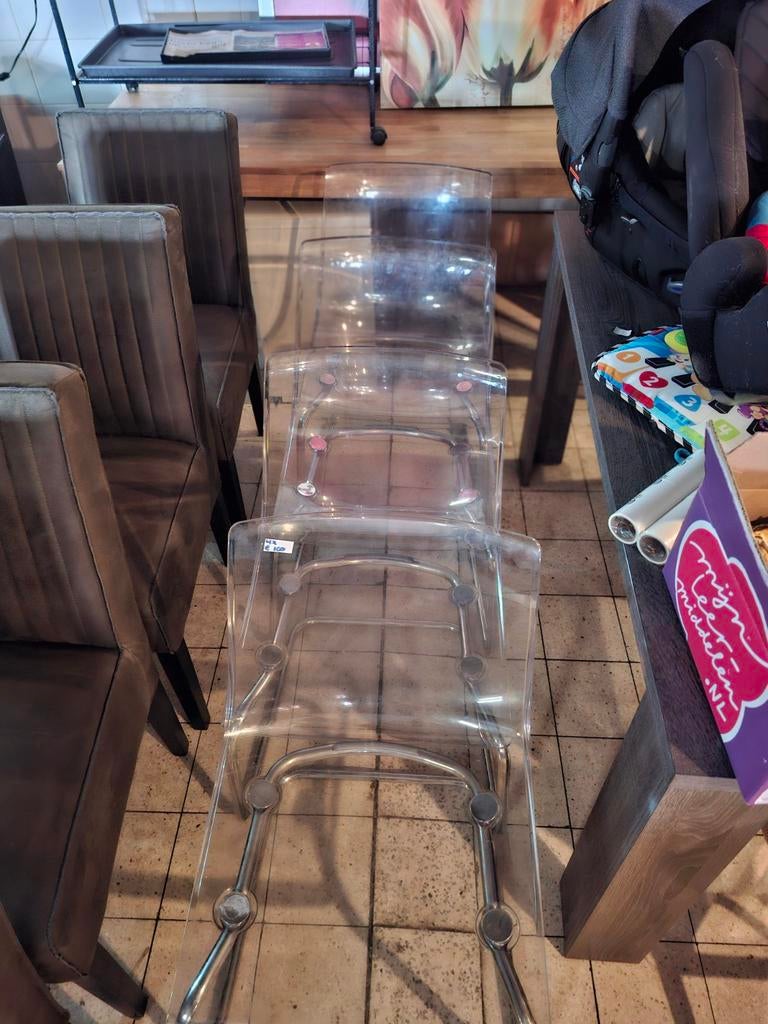 Set van 4 ikea stoelen nieuwstaat met Chrome onderstel, Ophalen, Gebruikt, Overige kleuren, Modern, Transparant