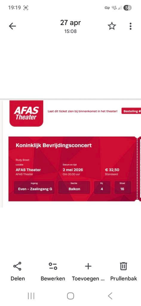Ticket bevrijdingsconcert 2 mei AFAS Leusden, Tickets en Kaartjes, Concerten | Klassiek