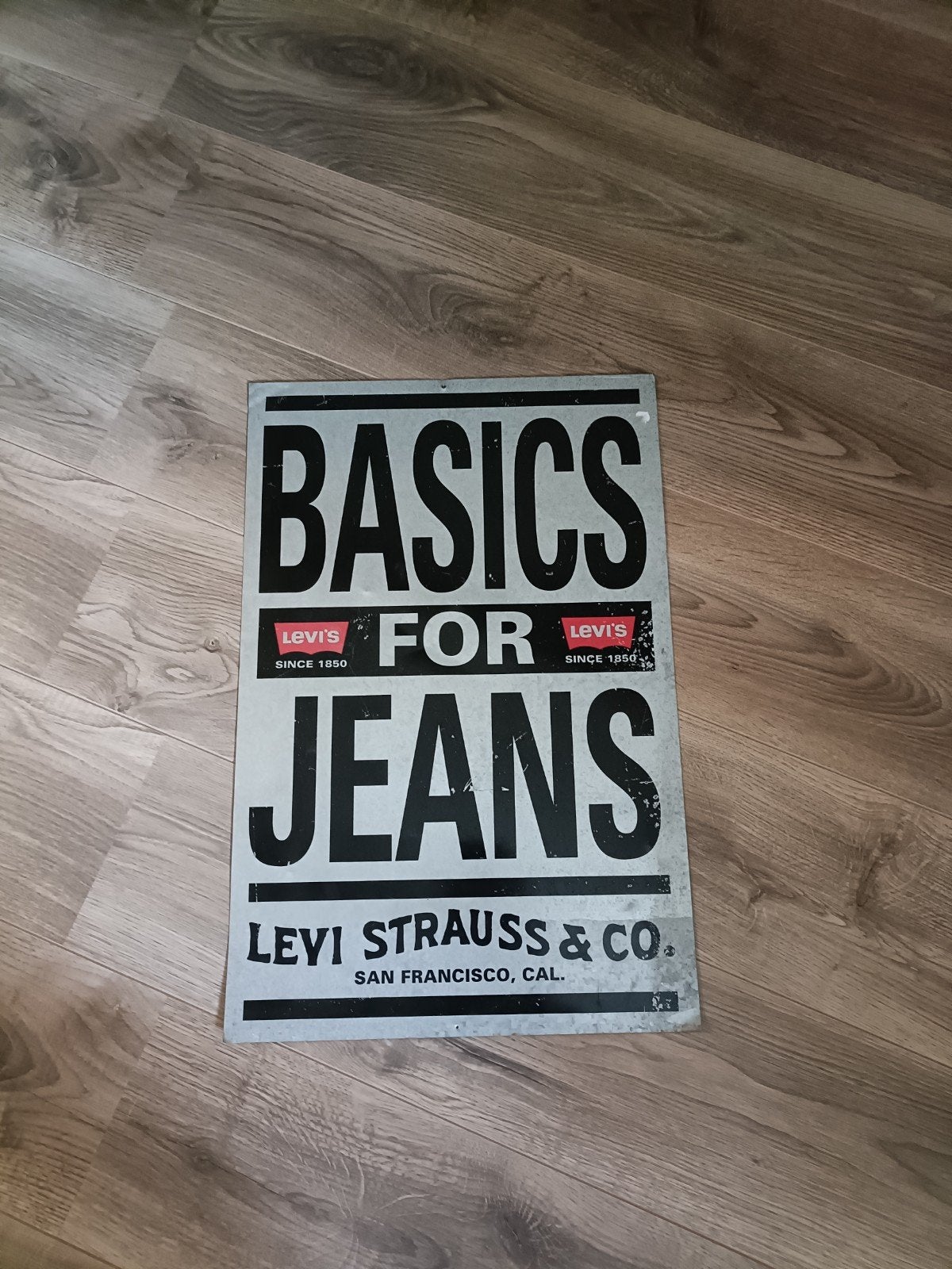 Vintage Levi's Reclamebord - Basics for Jeans, Verzamelen, Ophalen of Verzenden, Gebruikt, Reclamebord