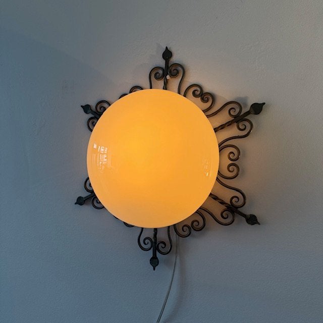 Wandlamp, sunburst, plafonnière, plafondlamp, vintage,’50/60, Ophalen of Verzenden, Zo goed als nieuw, Glas