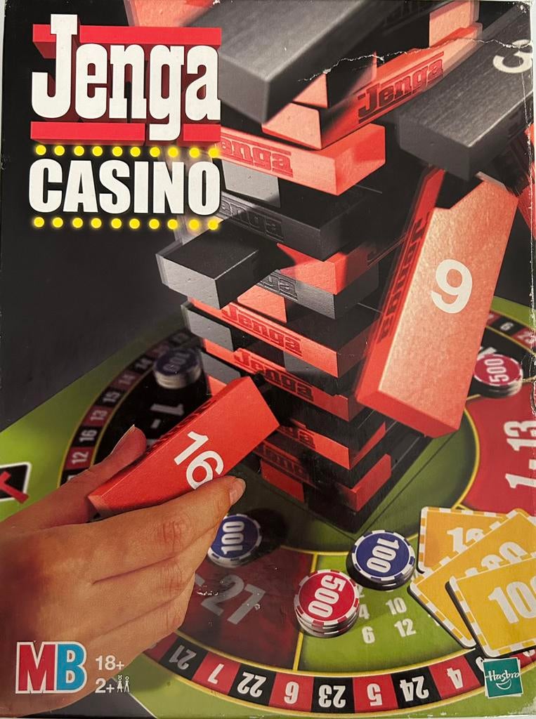 Origineel JENGA casino spel van Hasbro MB, Hobby en Vrije tijd, Gezelschapsspellen | Overige, Vijf spelers of meer, Ophalen of Verzenden