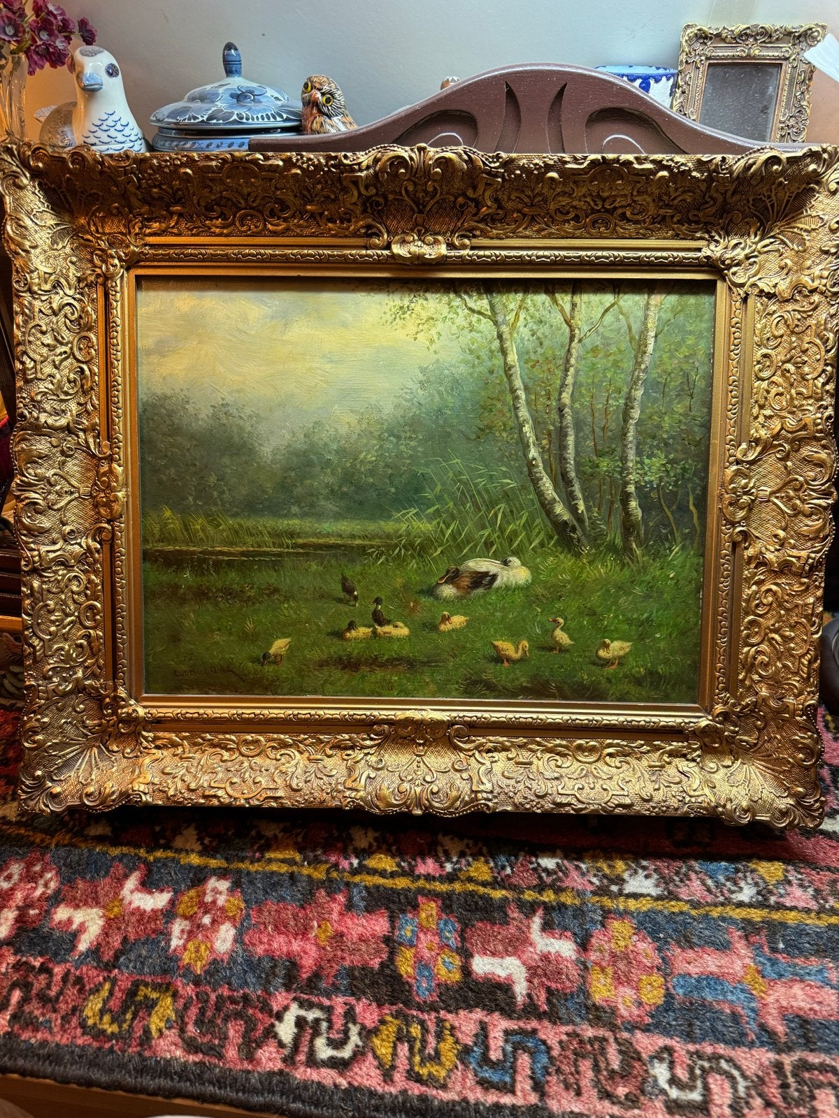 Prachtig schilderij van Constant Artz: Eenden aan de waterka, Antiek en Kunst, Kunst | Schilderijen | Klassiek, Doek, Realistisch