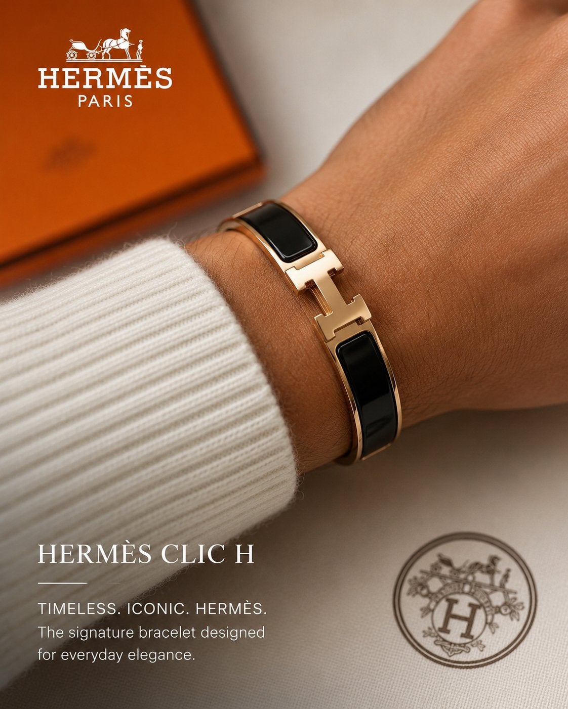 Hermès Clic H Bracelet – Zwart/Zilver, Sieraden, Tassen en Uiterlijk, Armbanden, Verzenden, Nieuw, Zwart, Zilver