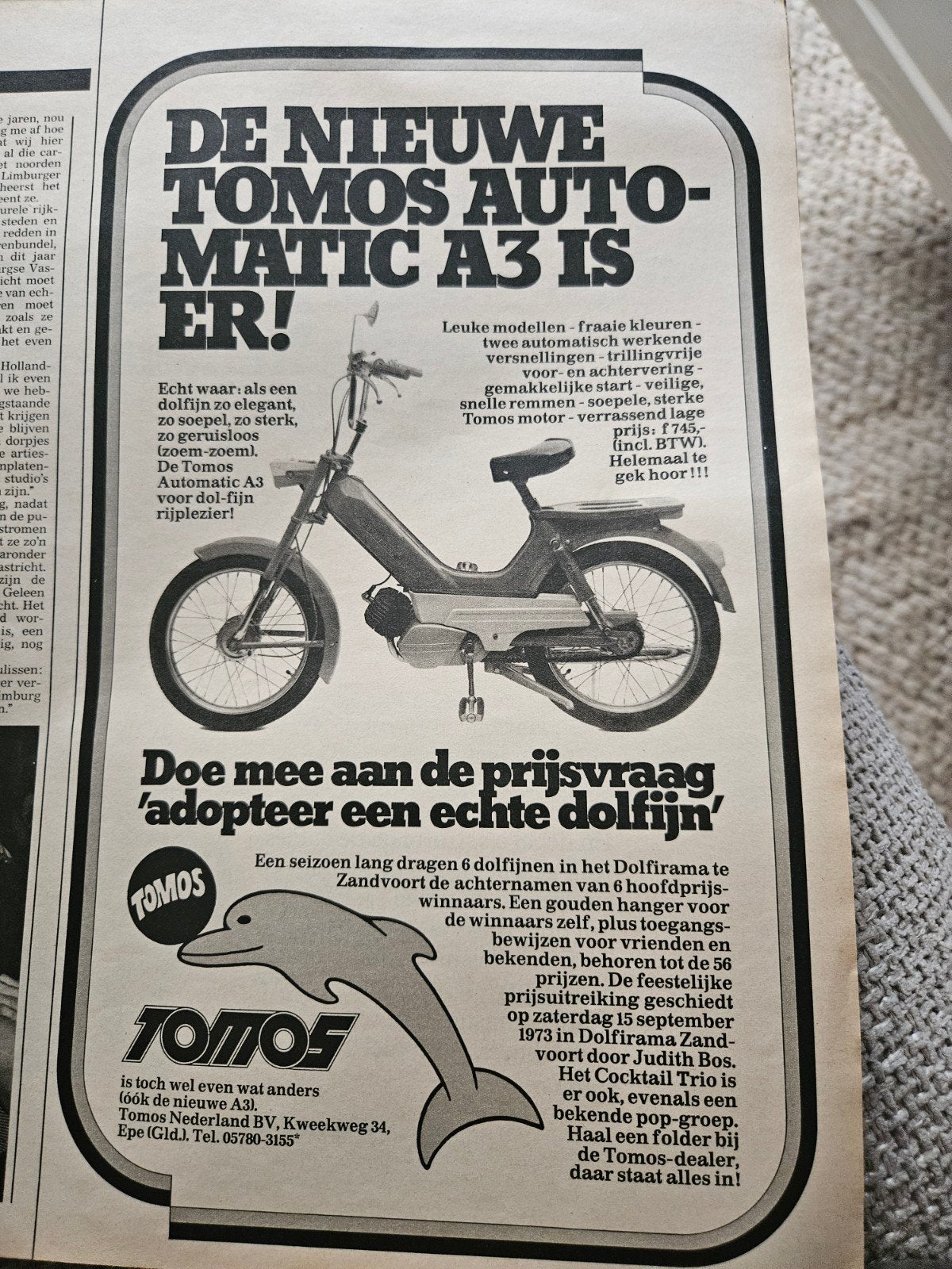 Tomos Automatic A3 Bromfiets - reclame knipsel, Ophalen of Verzenden