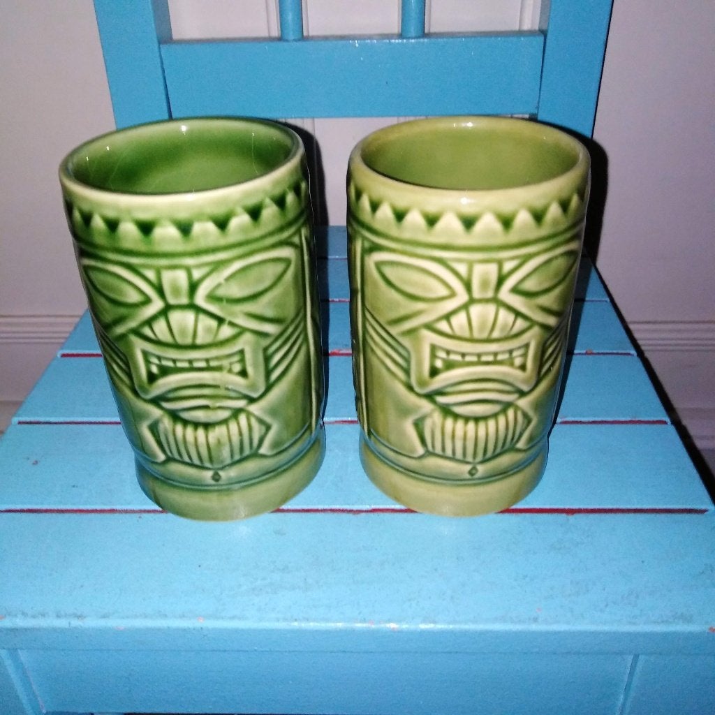 Longdrink cocktail beker Tiki groen 2 stuks, Ophalen, Gebruikt, Overige typen