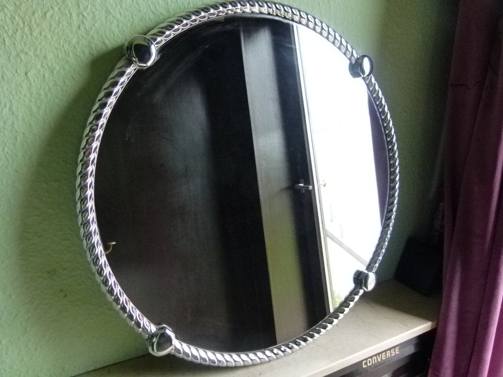 vintage spiegel gevlochten chrome omranding 70er, Ophalen, Rond, Zo goed als nieuw, Minder dan 100 cm