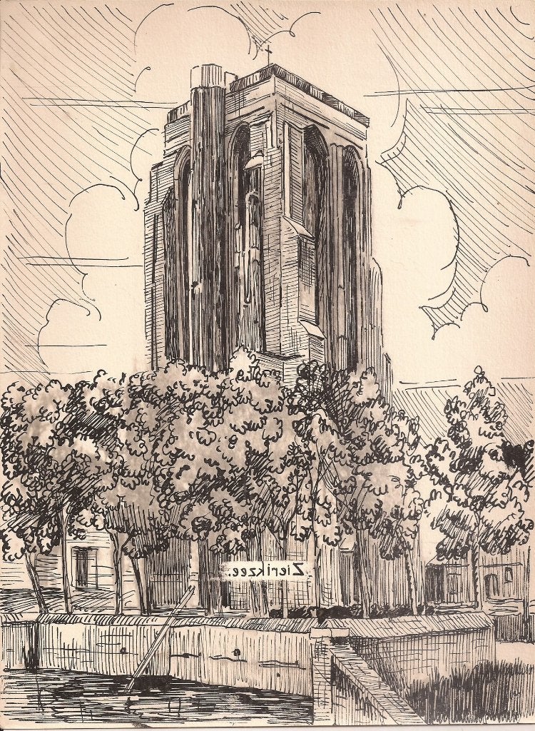 Zierikzee Sint-Lievensmonstertoren tekening Sievers ca. 1948, Antiek en Kunst, Kunst | Tekeningen en Foto's, Ophalen of Verzenden