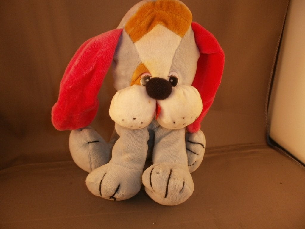 retro/vintage hond velours blauw/roze/wit/bruin zwart neusje, Kinderen en Baby's, Speelgoed | Knuffels en Pluche, Zo goed als nieuw