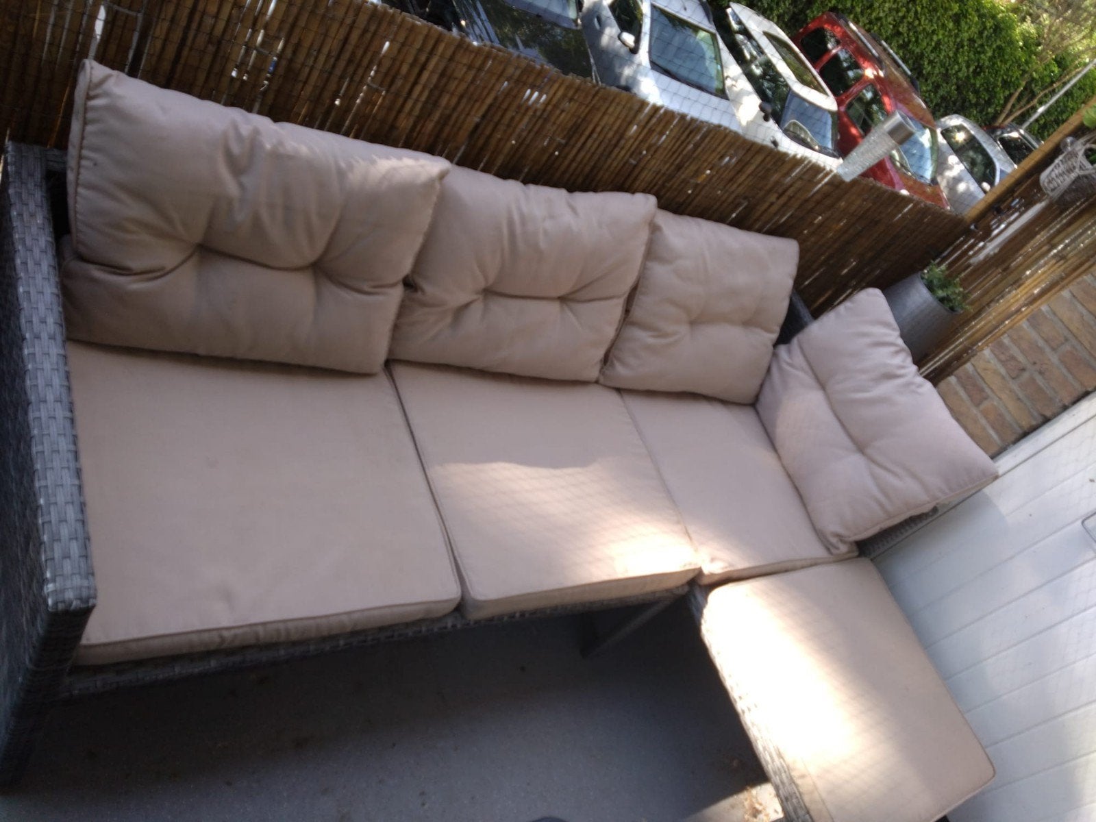 Wicker loungeset / tuinbank met kussens, Tuin en Terras, Tuinmeubel-accessoires, Ophalen of Verzenden, Gebruikt