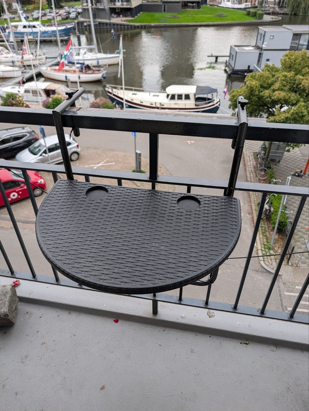 Balkontafel inklapbaar - Zwart - Kunststof, Tuin en Terras, Ophalen, Zo goed als nieuw, Rechthoekig, Kunststof
