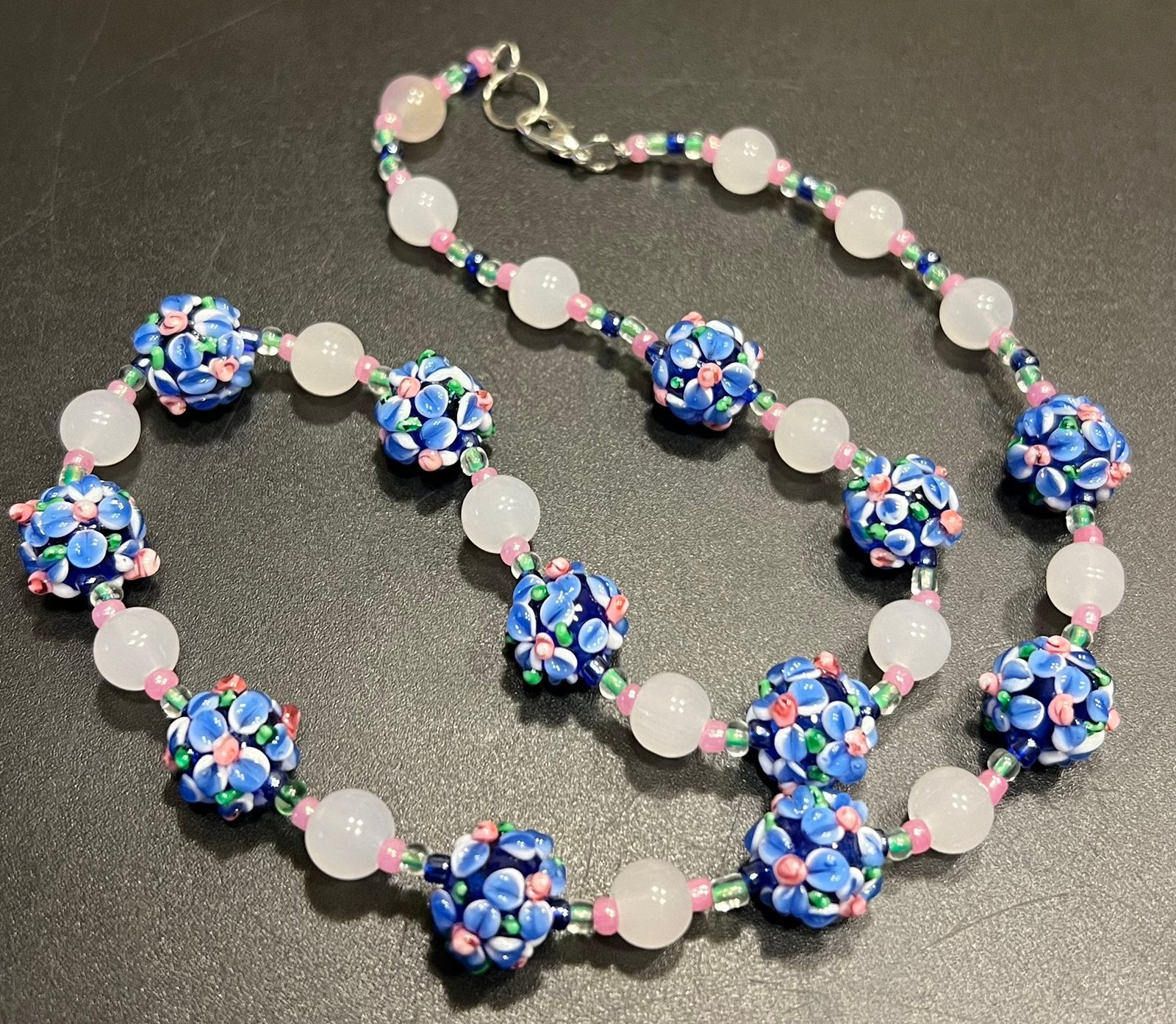 Aparte handmade Murano stijl lampwork blauwe kralen ketting, Ophalen of Verzenden, Zo goed als nieuw, Overige materialen