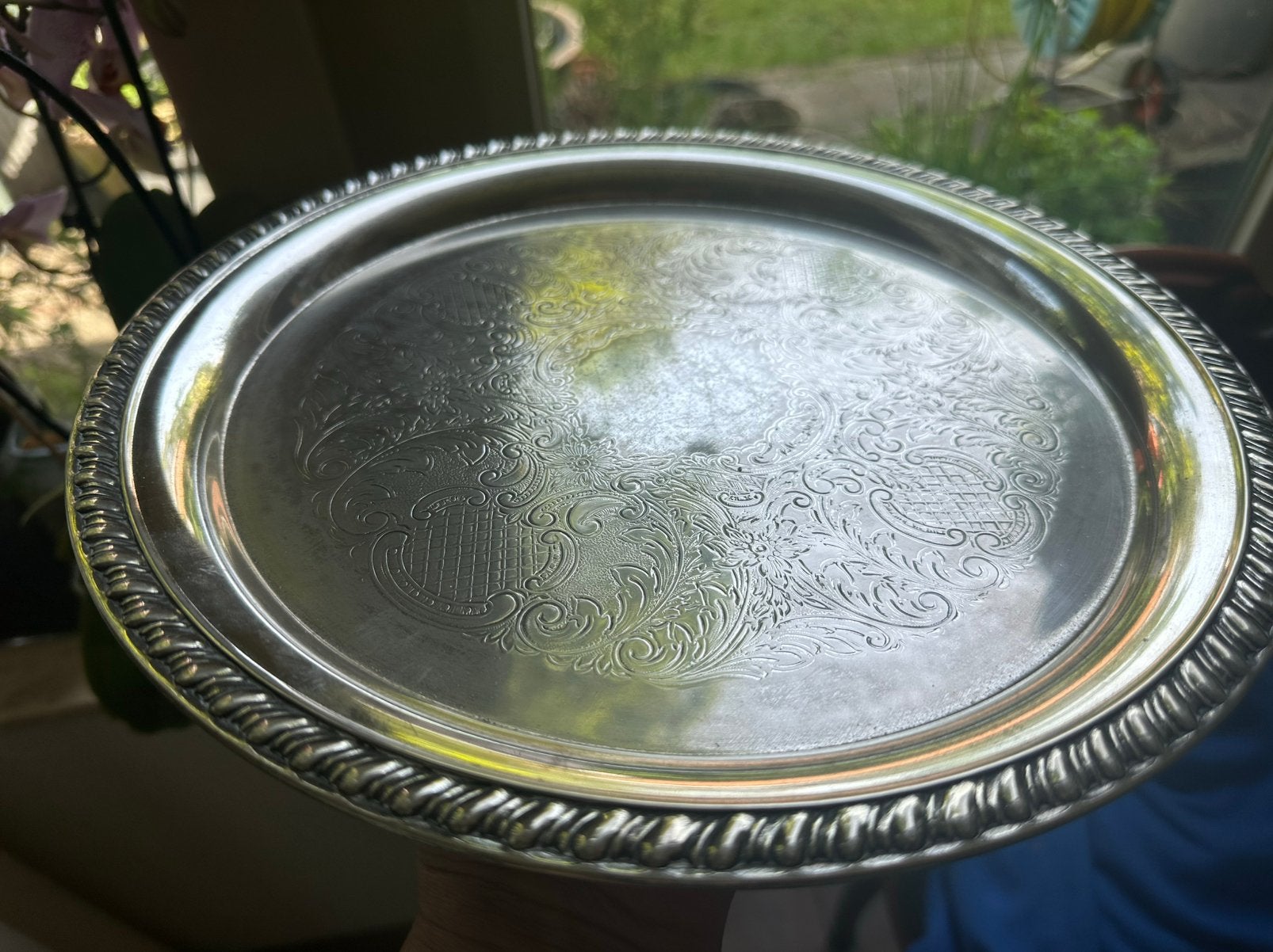 Vintage ronde verzilverde serveerschaal of dienblad Leonard, Ophalen of Verzenden, Zilver