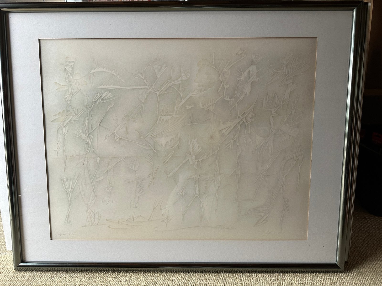 Zeer fraaie tekening ingelijst “Mous”, Ophalen of Verzenden