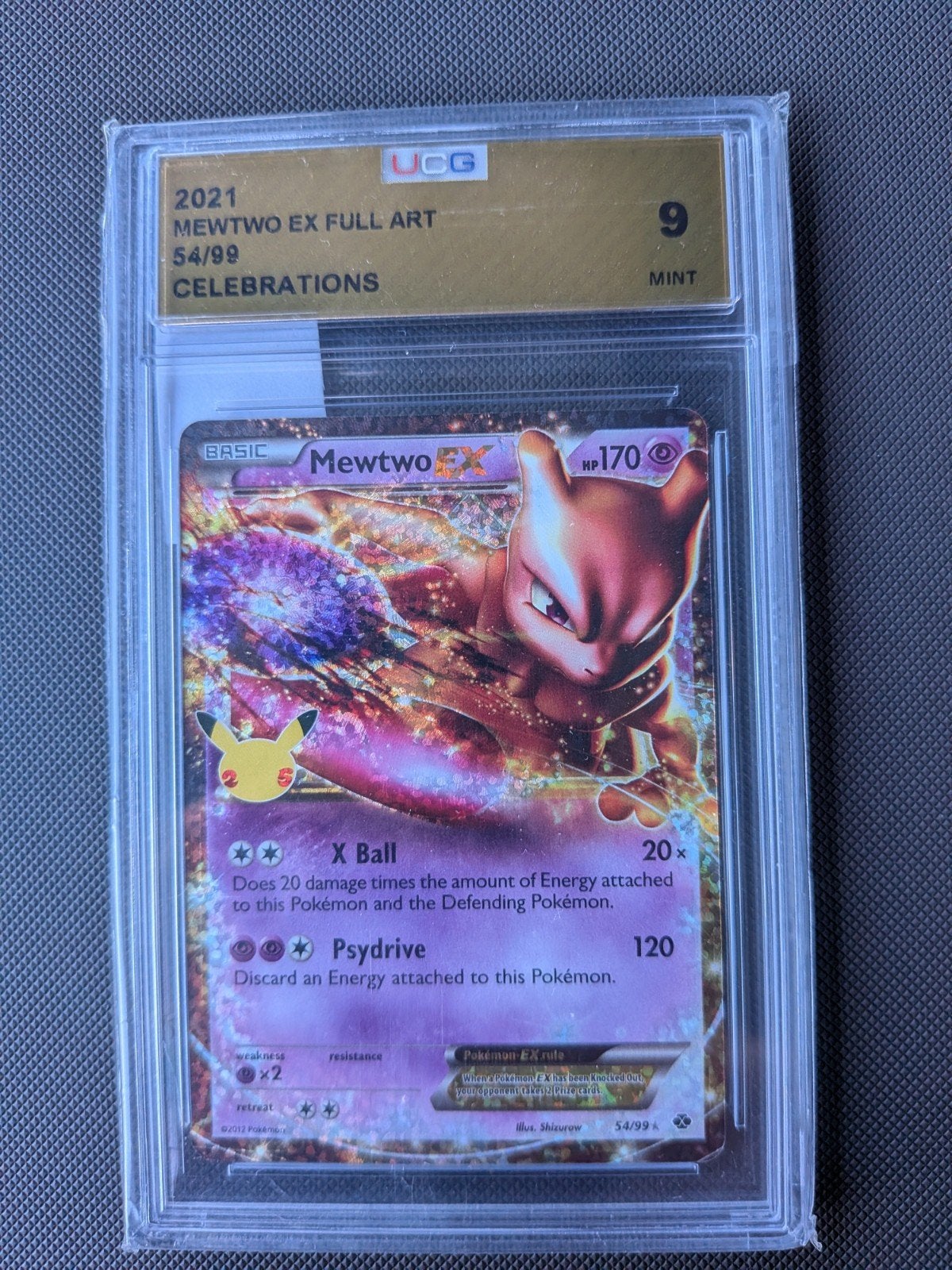 Mewtwo EX Full Art 54/99 Celebrations UCG 9 Mint, Ophalen of Verzenden, Zo goed als nieuw, Losse kaart