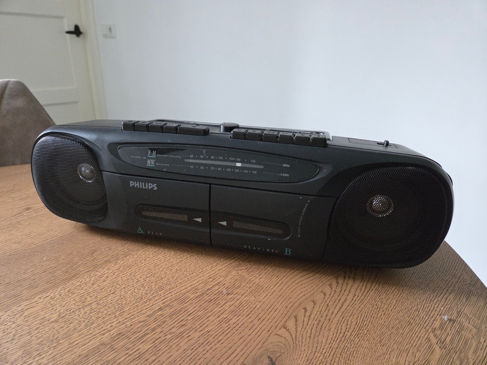 Vintage Draagbare Radio Cassette Speler met Dubbel Deck, Ophalen of Verzenden, Dubbel, Philips, High speed dubbing