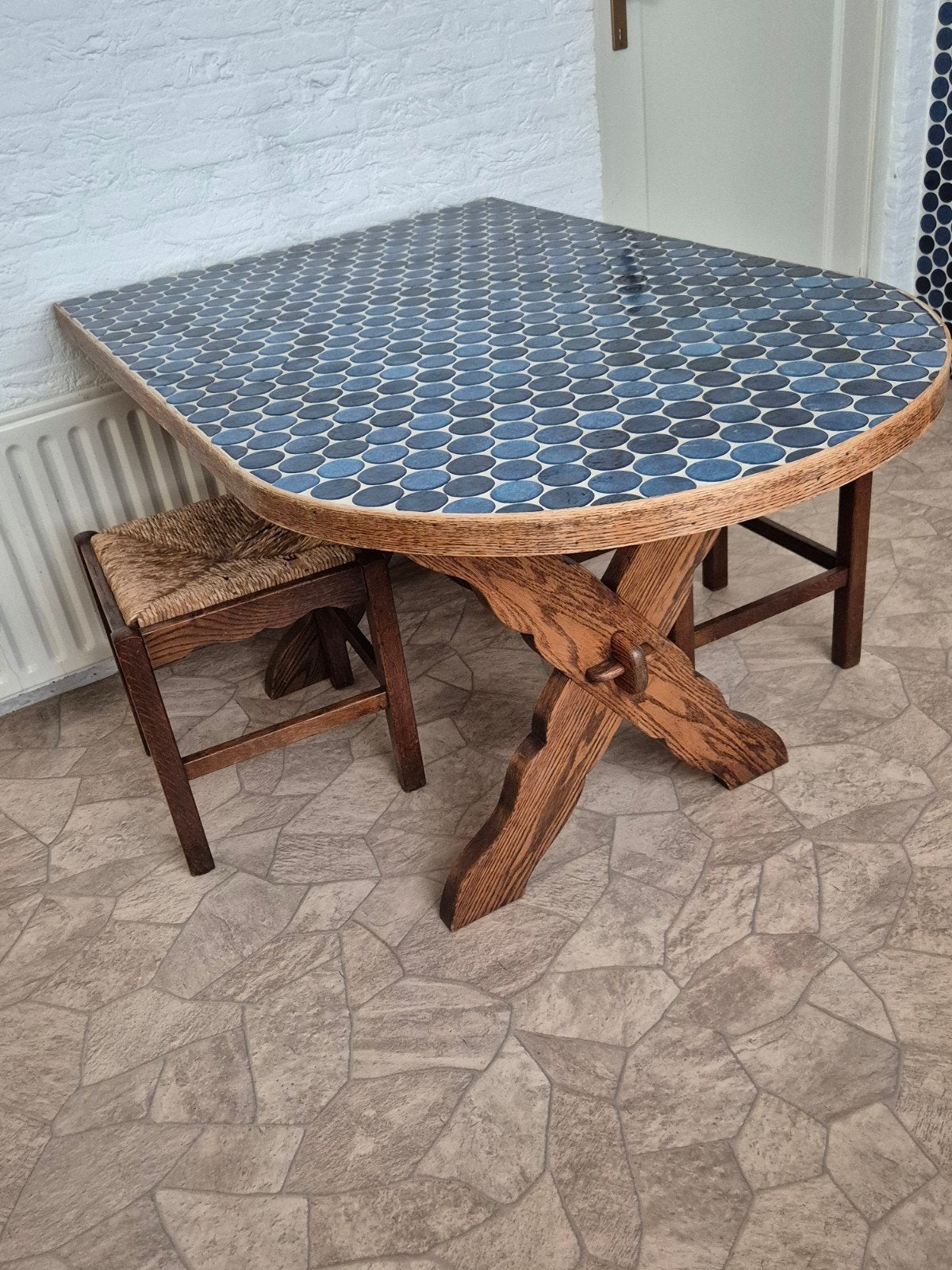 (Bijzet)-keukentafel., Ophalen, Gebruikt, Blauw, 150 tot 200 cm