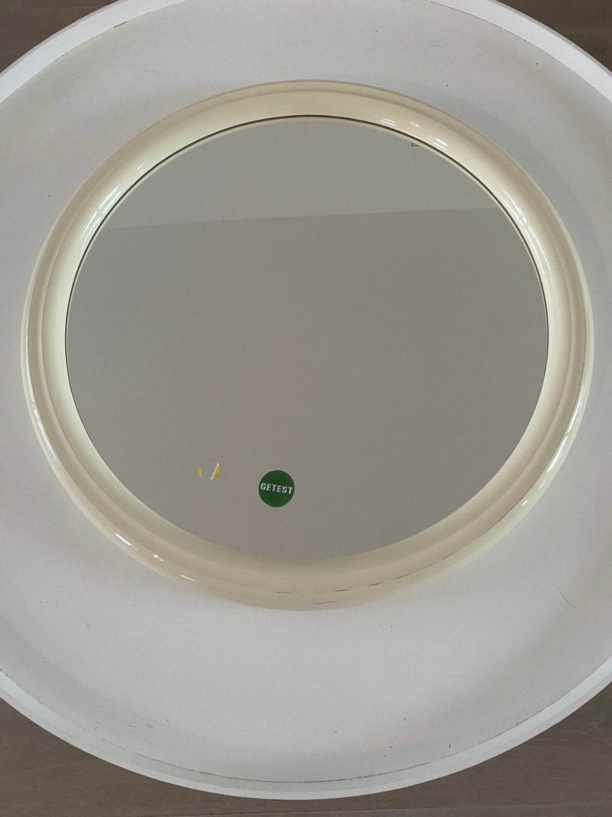 Vintage Spiegel 50 cm doorsnee goede staat, Ophalen, Rond, Zo goed als nieuw, Minder dan 100 cm