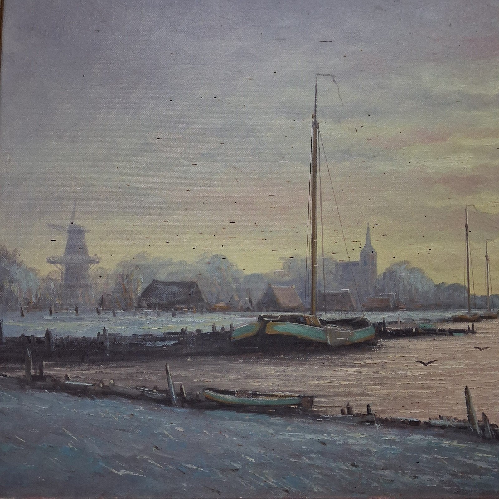Prachtig schilderij IJsselgezicht bij Olst – A. de Groot, Antiek en Kunst, Nederlandse school, Doek, Ophalen of Verzenden, Gesigneerd