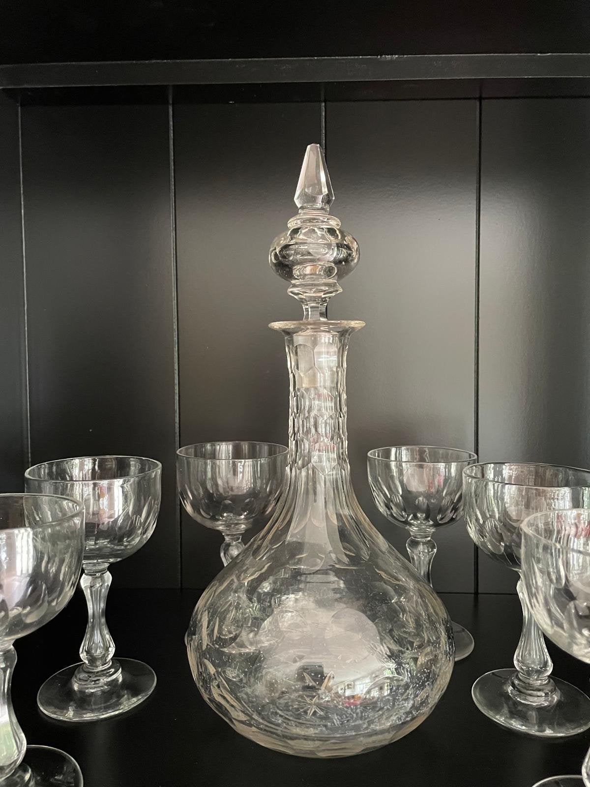 Antieke karaf met 6 glazen - Kristalglas, Antiek en Kunst, Antiek | Glas en Kristal, Ophalen