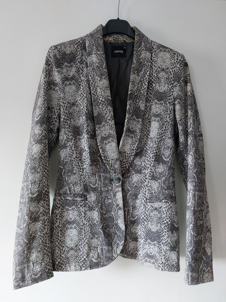 Grijze blazer met slangenprint - Zwart Xichi - Maat 34, Ophalen of Verzenden, Zo goed als nieuw, Jasje, Maat 34 (XS) of kleiner