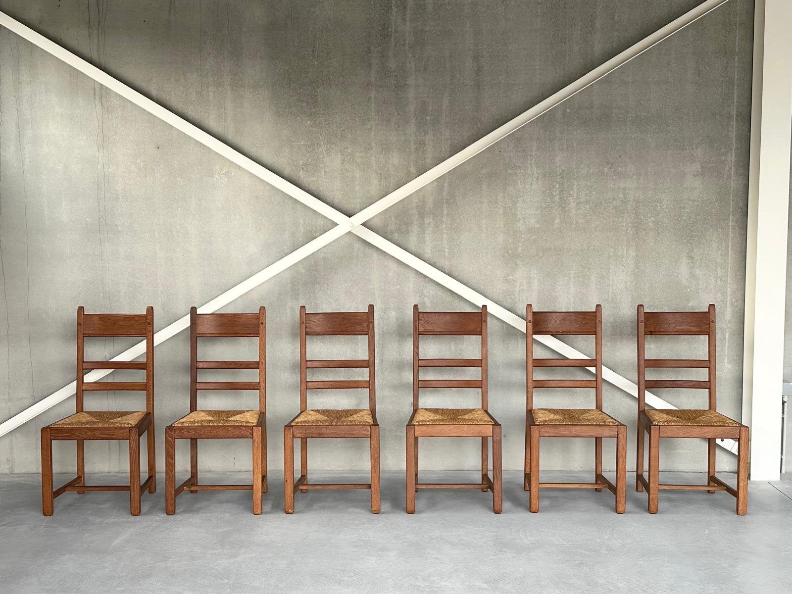 Set van zes brutalistische eetkamerstoelen, ca 1980’s, Ophalen