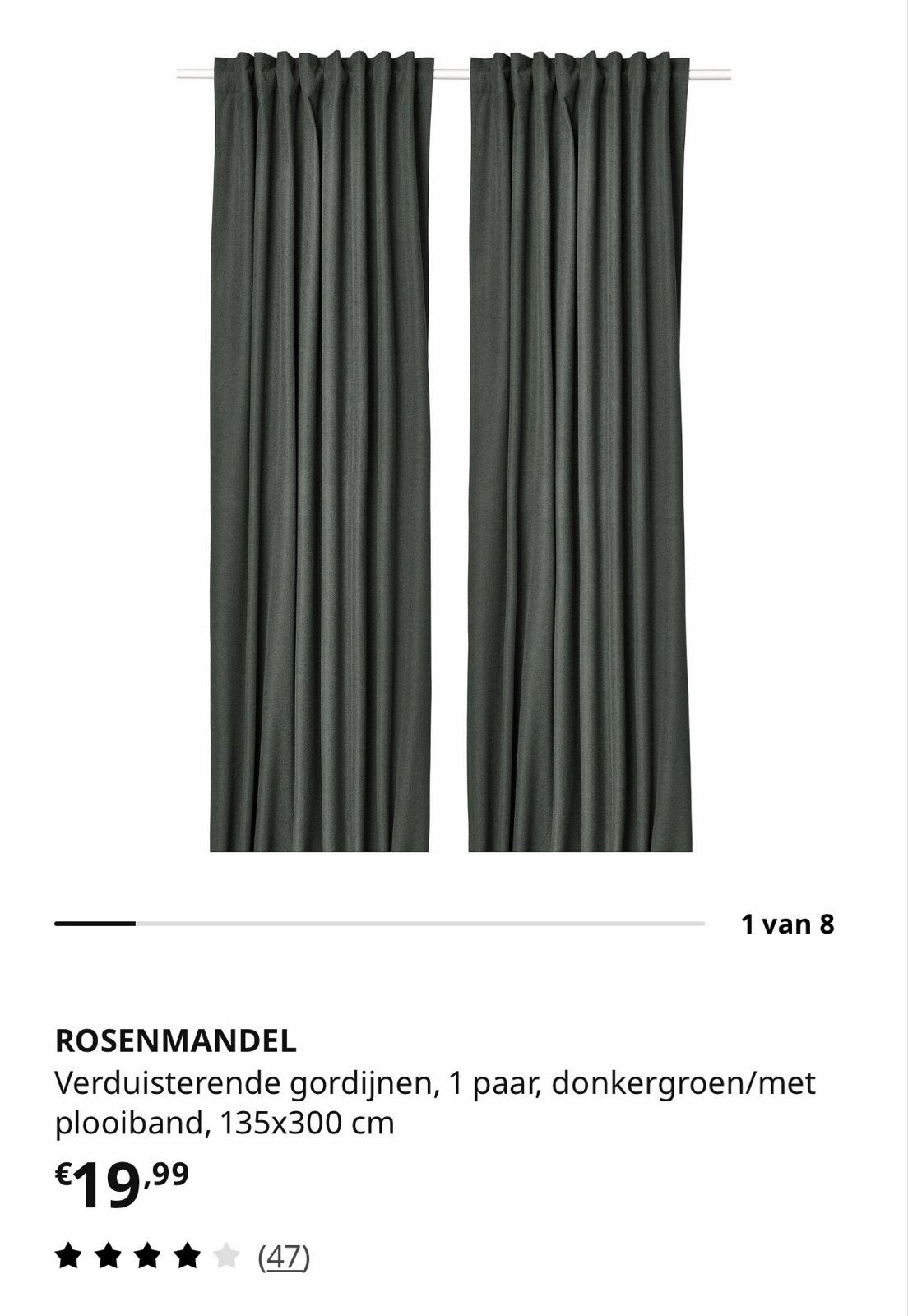 2x IKEA ROSENMANDEL Verduisterende Gordijnen Donkergroen, Ophalen, Gebruikt, Verduisterend, Gordijn