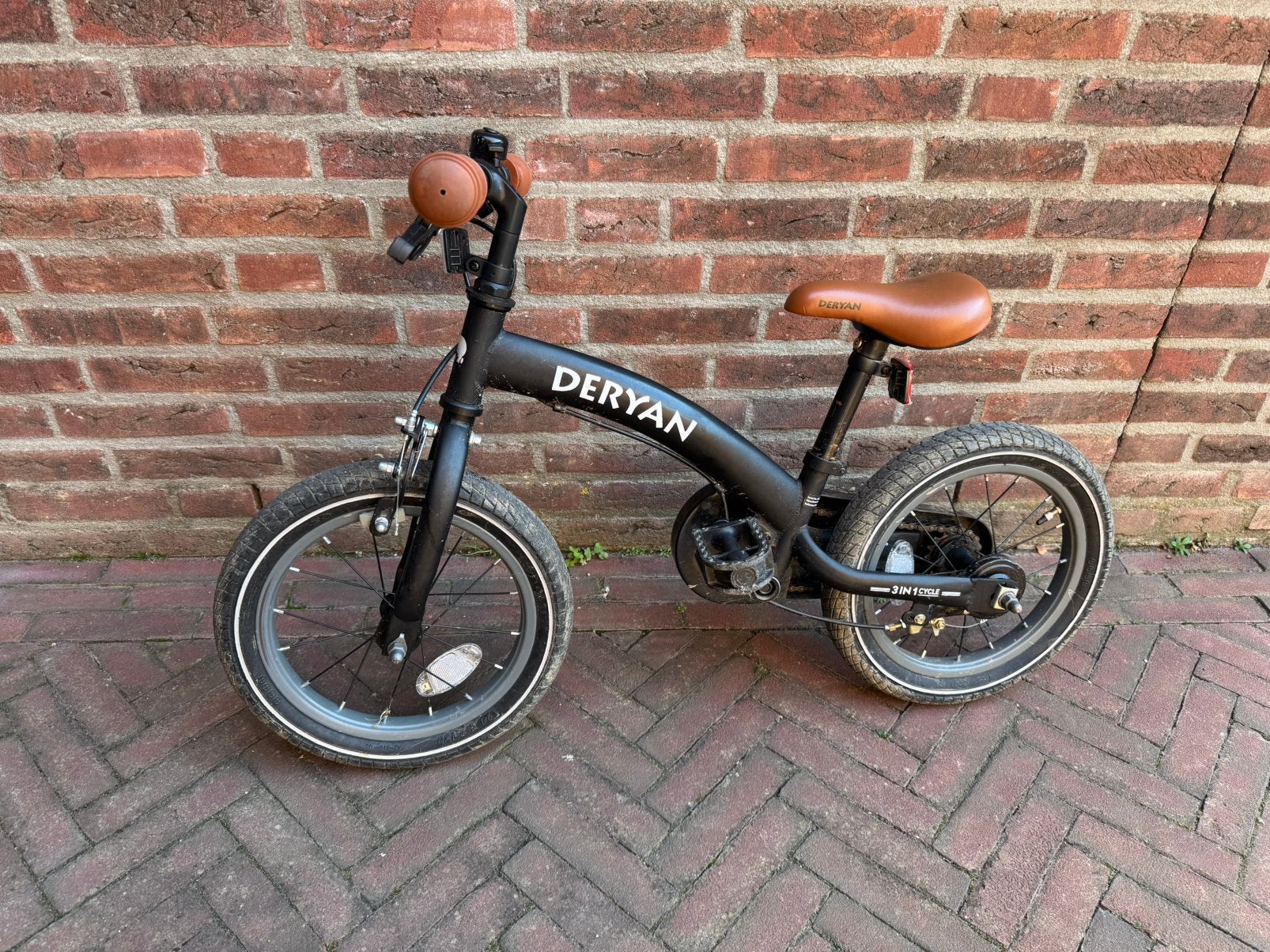 Deryan 3-in-1 kinderfiets 14 inch, Ophalen, Zo goed als nieuw, Minder dan 16 inch, Zijwieltjes