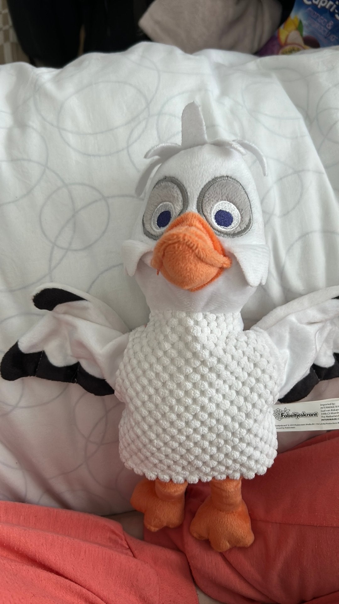 Pluche Fabeltjeskrant juffrouw Ooievaar handpop knuffel, Kinderen en Baby's, Ophalen of Verzenden, Zo goed als nieuw, Overige typen